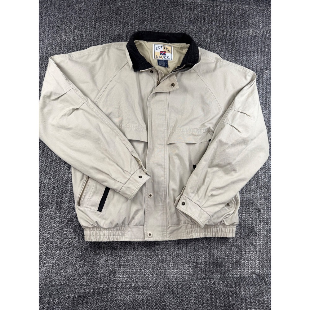Vintage Cutter & Buck Mens Khaki Harrington Jacket Corduroy Collar Size L